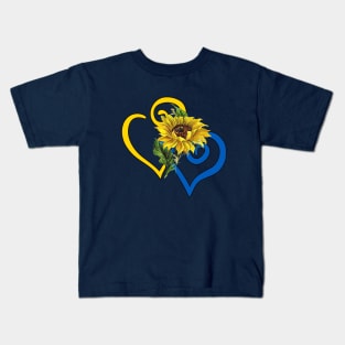 Sapphire Blue and Yellow Curvy Heart with Single Gold Sunflower Kids T-Shirt